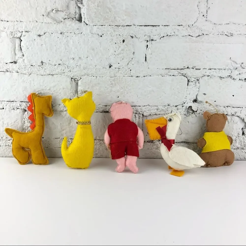 5 Vintage Hand Made Felt Christmas Ornaments